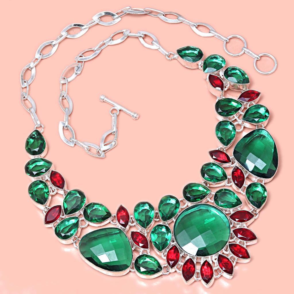 Necklace Emerald Quartz GarnetGemstone Women'Unisex Jewelry 18-20''