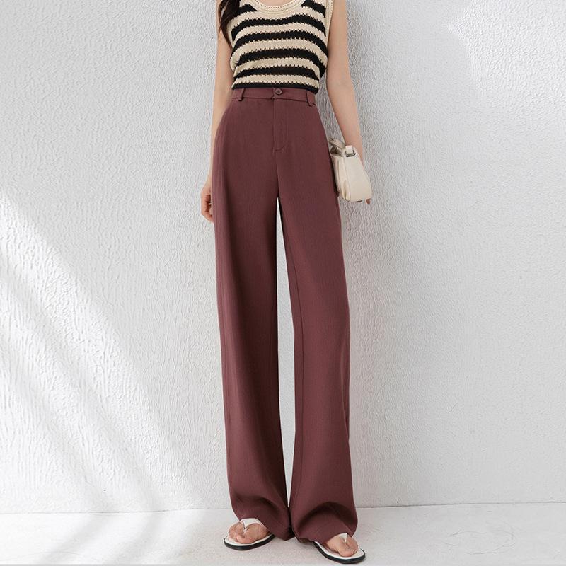 Women's summer thin pants, cool silk cooling high-waist wide-leg pants, women's casual pants, drapey and slimming straight-through long pants