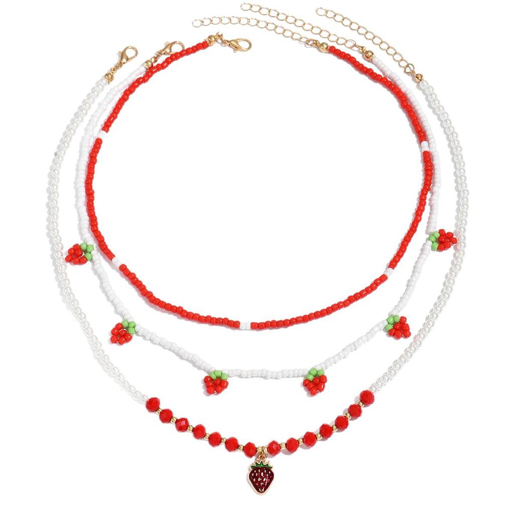 Pearl Necklace Set European and American Jewelry New Strawberry Necklace Small Fresh Soft Pottery Rice Bead Neck Chain Women