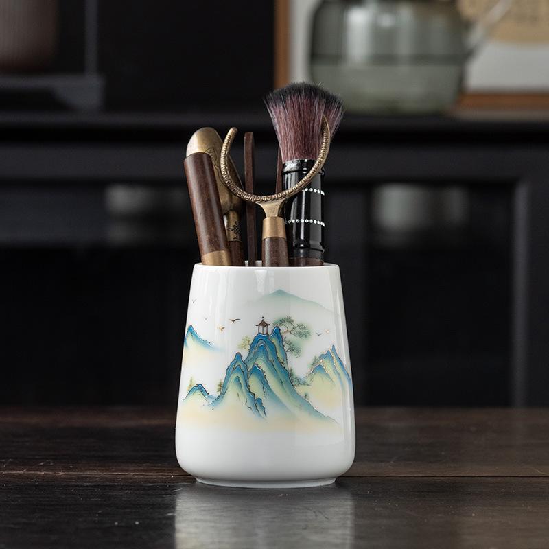 Suet jade porcelain black sandalwood six gentlemen set tea accessories tea needle tea spoon tea clip tea pen tea needle set of high-end tools