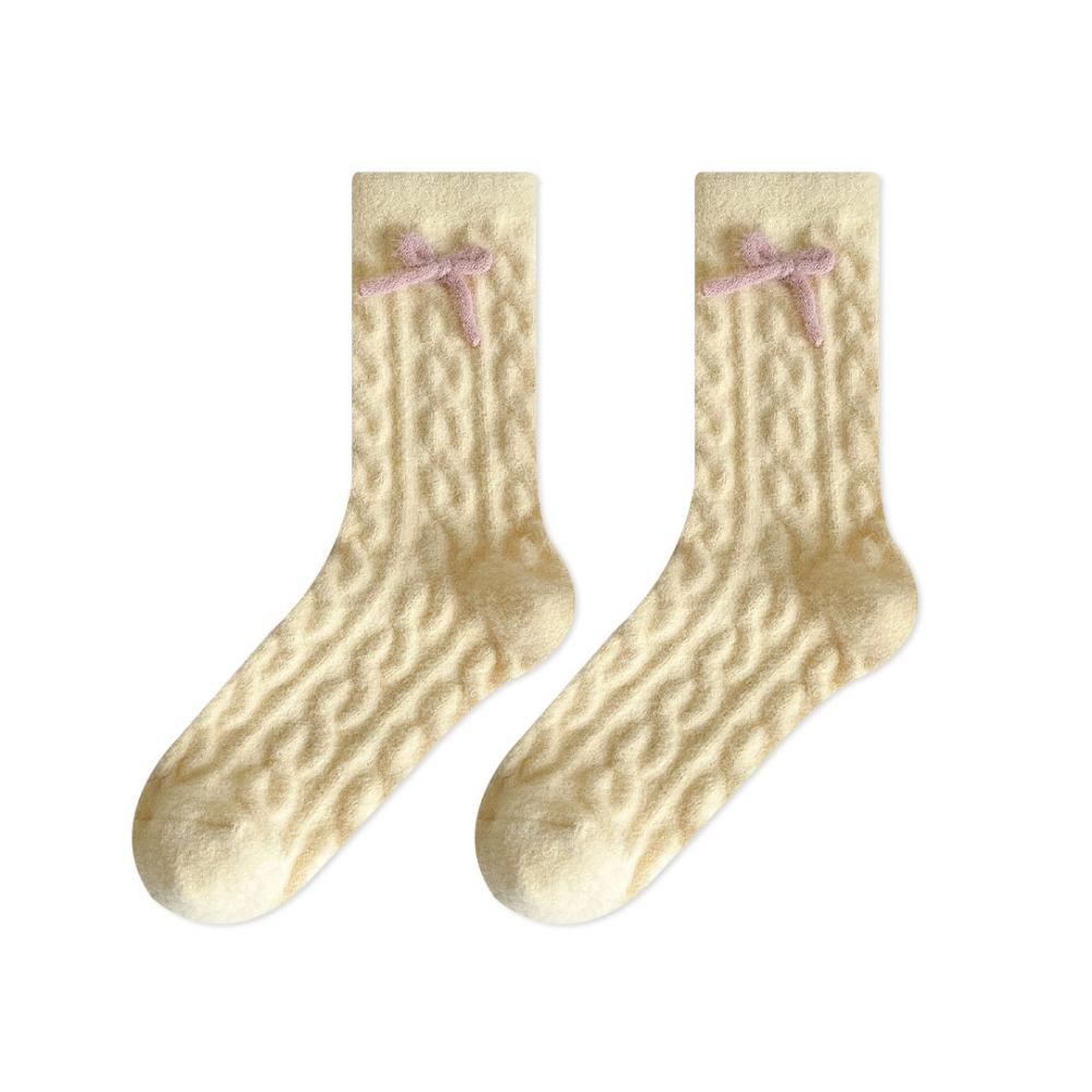 Screw Thread Coral Fleece Socks Thickened Mid Tube Socks Women Kawaii Floor Plush Socks Female