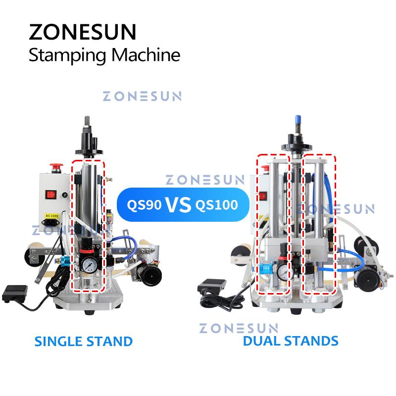 ZONESUN Pneumatische Stanzmaschine Heißpresse Digital Buch Lederbearbeitung Papier Holz Benutzerdefiniertes Logo Prägung Folienzuführer ZS-QS100