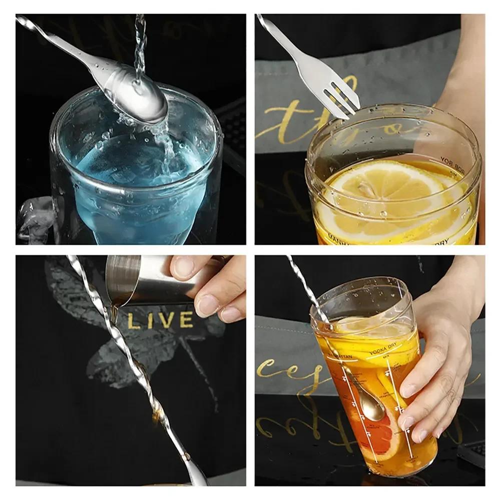 Stainless Steel Stir Bar Spoon Mixing Ounces Cocktail Spoon Spiral Pattern Bartender Tools Teadrop Spoon Bar Tool