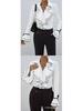 2026 European & American Women's Solid Color Ruffle Flare Sleeve Shirt
