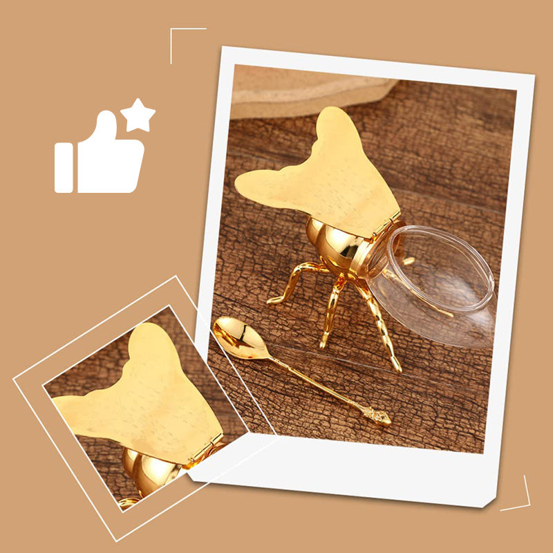 1 st Transparent Krydda Honungsförvaringsburk Burk Lyxig Bi Honungskruka Dekorativ Prydnad Bi-burk Kök Kryddburk Med Sked