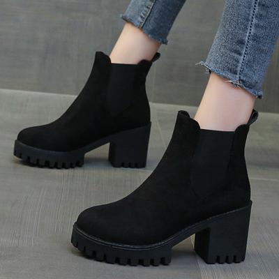 Fashion Women's Chunky Heeled Chelsea Boots Plus Size Round Toe Slip On Ankle Boots Women Autumn Winter Comfy Platform Short Botas Mujer