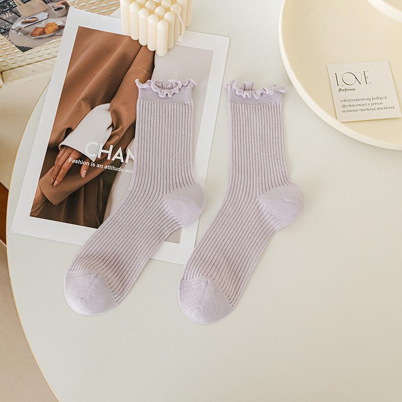 Women's Spring and Fall Cotton Ballet Style Lace Mesh Tube Stack Socks