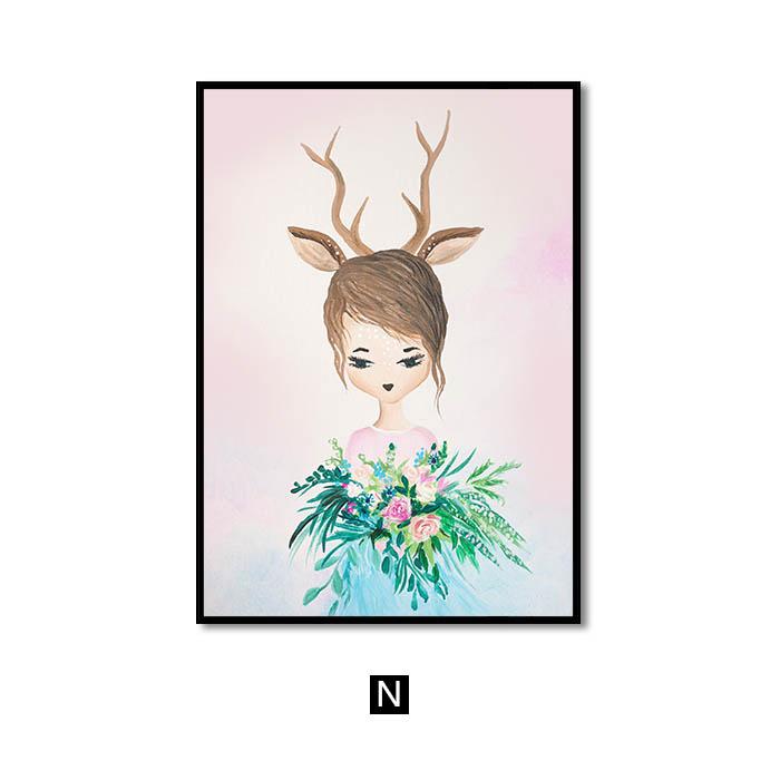 Pink Nursery Girl Flower Wall Art Canvas Painting Horse Swan Nordic Posters and Prints Wall Pictures for Living Room Kids Room