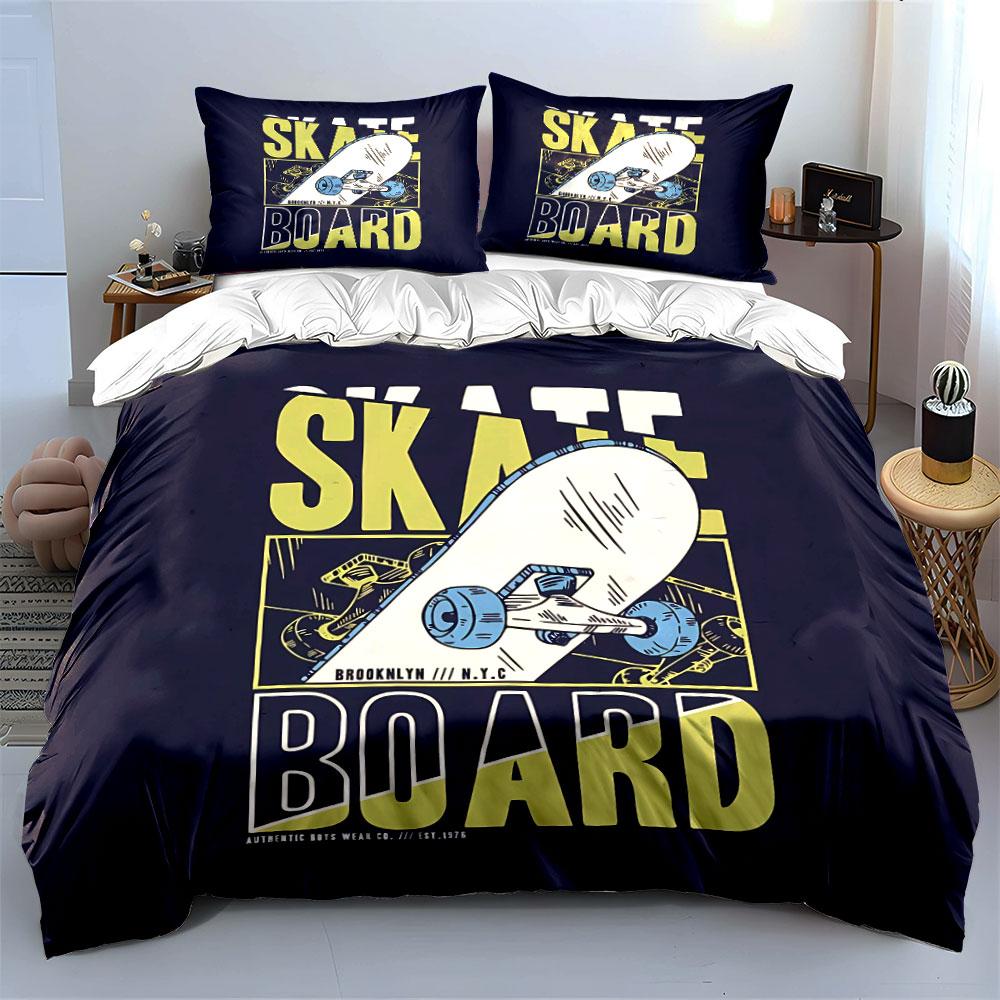 Skateboard NYC Graphic Print Bedding Duvet Cover Set Duvet Cover Pillowcases (1*Duvet Cover 2*Pillowcases, without duvet insert)