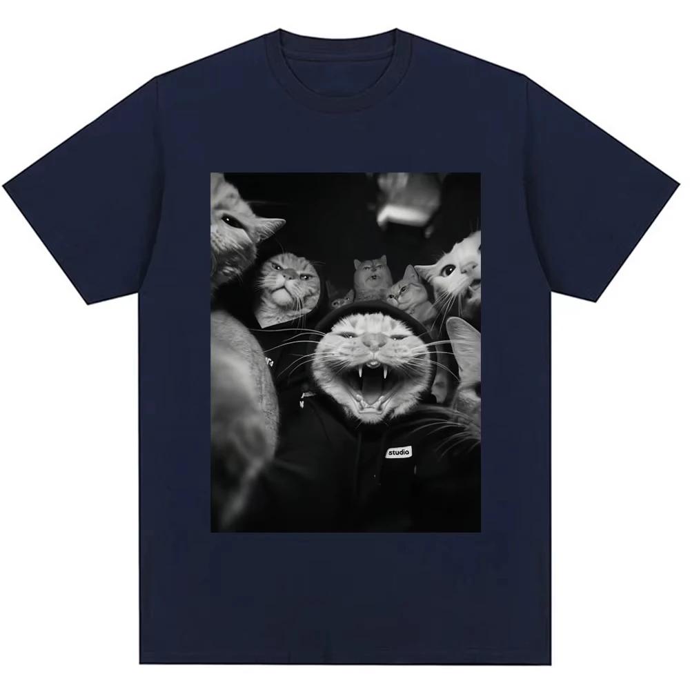 Lustige Katzenbande Meme Klassisches T-Shirt Herren Damen Mode Vintage Gothic T-Shirt Übergroß Baumwolle Lässig Geschenke T-Shirts Streetwear