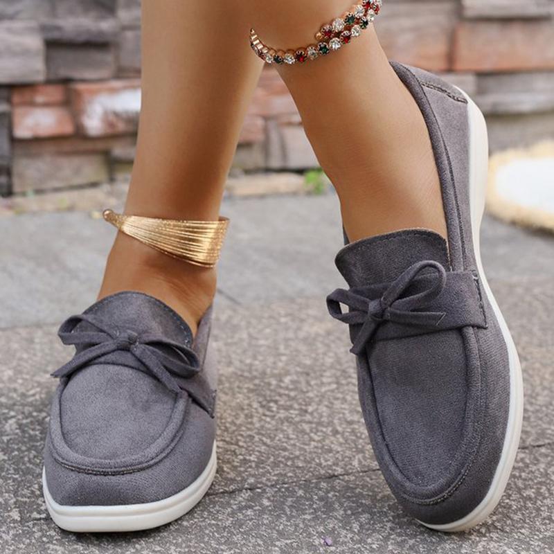Fashion Solid Color Faux Suede Flat Shoes Women Spring Autumn Plus Size Bowknot Flats Woman Round Toe Non Slip Casual Shoes Female