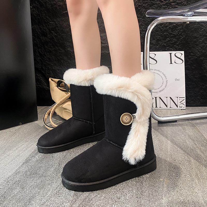 Fashion Women's Short Plush Warm Round Toe Mid-calf Boots 2024 Winter New Style Flat Comfortable Casual Versatile Lightweight Snow Boots