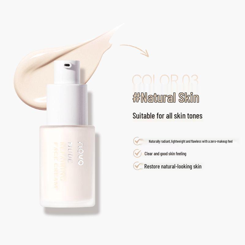 

NOVO Nude Feeling Primer: Enhances skin tone, conceals pores, non-caking base for clear nude makeup.