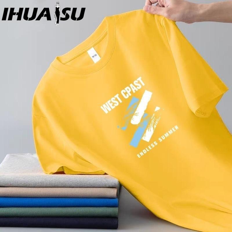 IHUASU Kurzarm-T-Shirt aus Baumwolle für Herren, modisch, lockeres Halbarmhemd, bedrucktes mitfühlendes Hemd