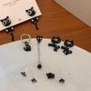 Adorable Black Kitten Stud Earrings: Silver Needle, Cute Tail Design for Women