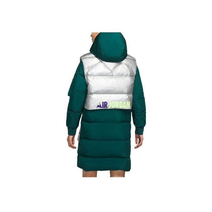Jordan Mid-Length Colorblock Hooded Down Jacket Women Outerwear Green CV2561-300