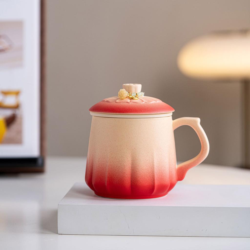 Kiln Change Splendid Lotus Flower Brewed Tea Ceramic Teacup Couple Cup Creative High-End Tea Separation Cup Water Cup