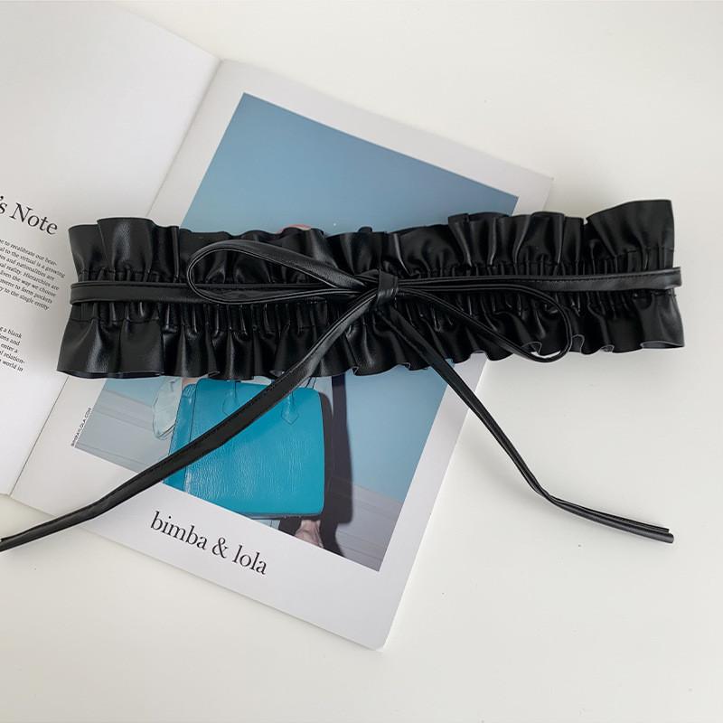 

Stylish Wide Waist Belt For Women Elastic Pleated Faux Leather Design For Dresses