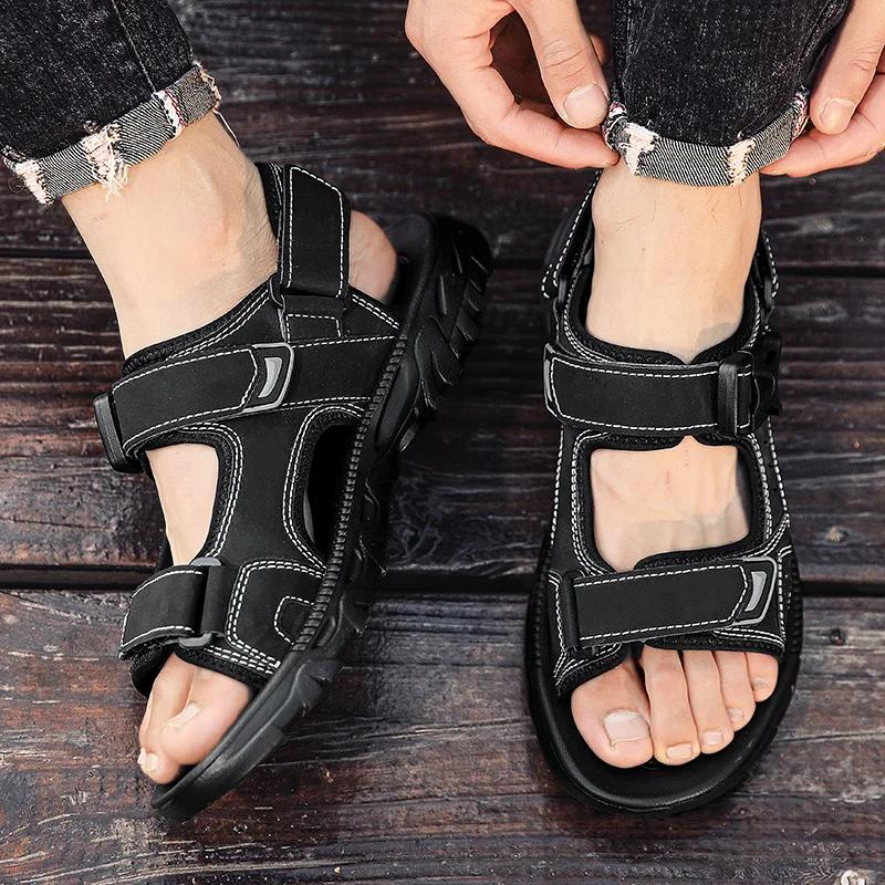 Sandale de vară pentru bărbați, piele PU, ușoare, cu vârful deschis, plate, pantofi casual pentru bărbați, sandale de mers în aer liber pentru bărbați, pantofi de plajă, mărimea 39-46
