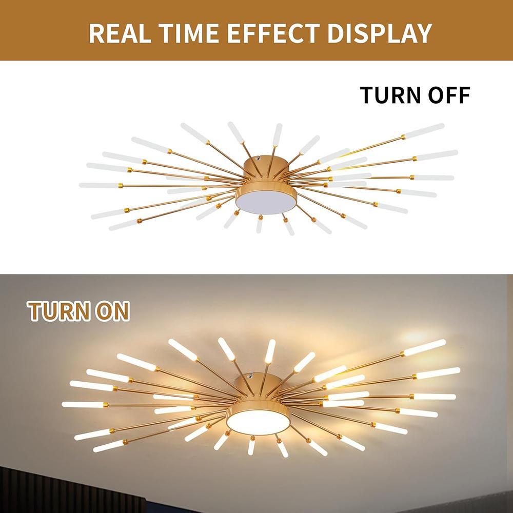 Modern LED Ceiling Light,28 Heads Gold Flush Mount Ceiling Lamp Acrylic Lampshade Chandelier, for Children's Room, Bedroom, Living Room