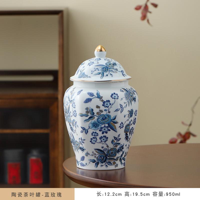 1300ML Ceramic Tea Pot Household Moisture-proof Sealed Pot Tea Container Living Room Coffee Table Desktop Decorative Ceramic Pot