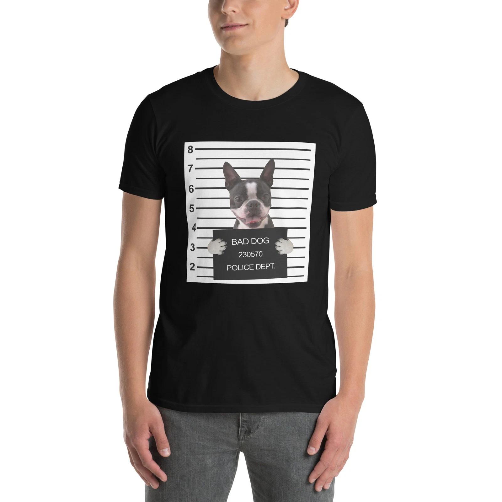 Funny Bad Dog Mugshot ( Cute Boston Terrier ) Dog Lover Unisex T-Shirt S