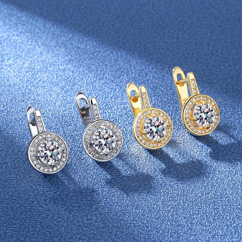 925 Sterling Silver Round Crystal Stud Earrings For Women Girls Wedding Engagement Fashion Jewelry