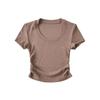 Trendy Women's Round Neck Short Sleeve Side Ruched Bodycon Crop Top