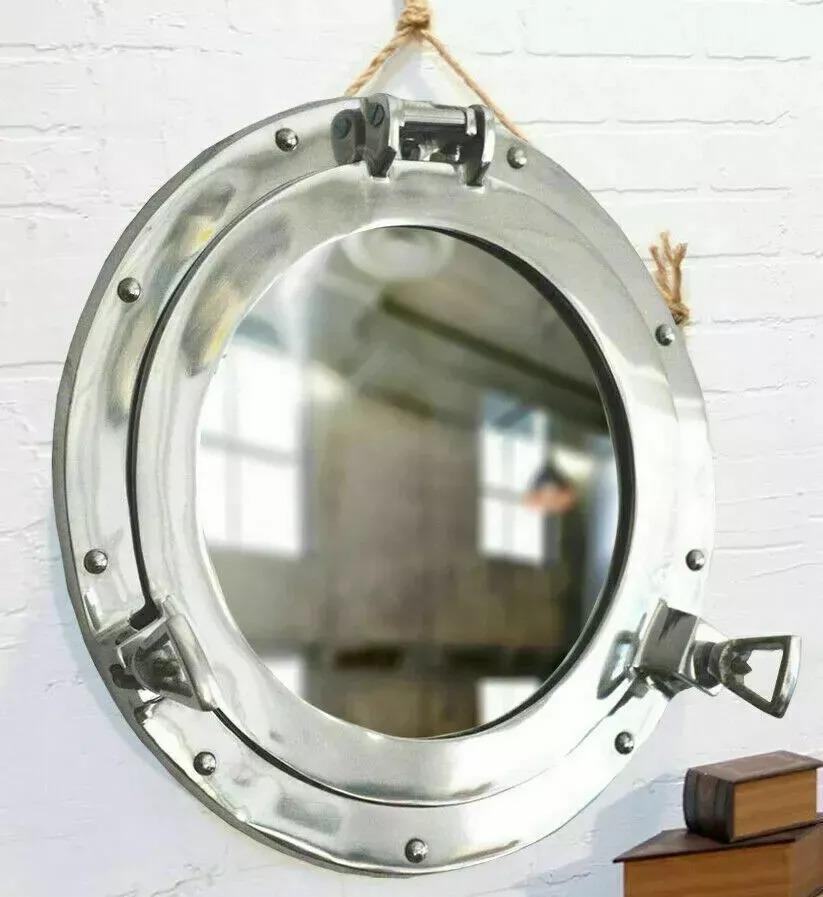 12" Canal Boat Porthole Window - Nickel Finish Ship Window, Nautical Wall Decor