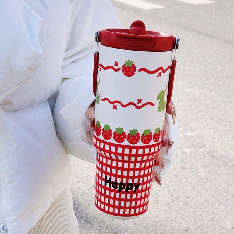 Large-Capacity Thermos Cup for Girls, High-Looking 2024 New Model Straw Cup, Student Portable Water Cup, Giant Size