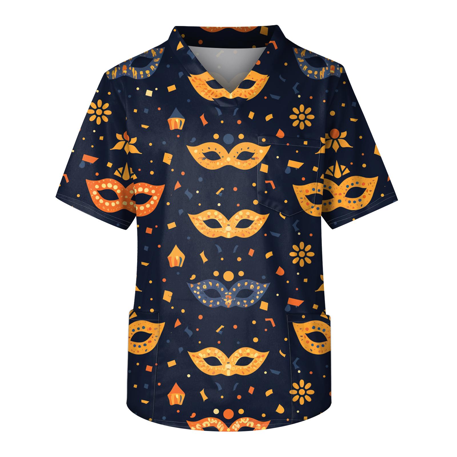 

Мужская рабочая блузка с короткими рукавами и v-образным вырезом с принтом, топ с нагрудным карманом XL жёлтый