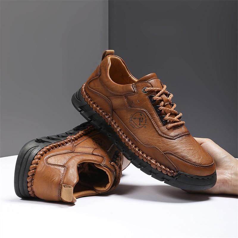 Fashion Mens Leather Shoes High Quality Luxury Outdoor Comfortable Handmade Soft Bottom Ankle Non-slip Flats Mens Casual Hiking Shoes