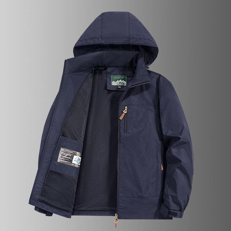 

Hooded Jacket Jacket Men S Outdoor Waterproof Trench Coat Spring And Autumn New Trendy Brand Tooling Locomotive Clothing 8817 5XL темно-синього кольору