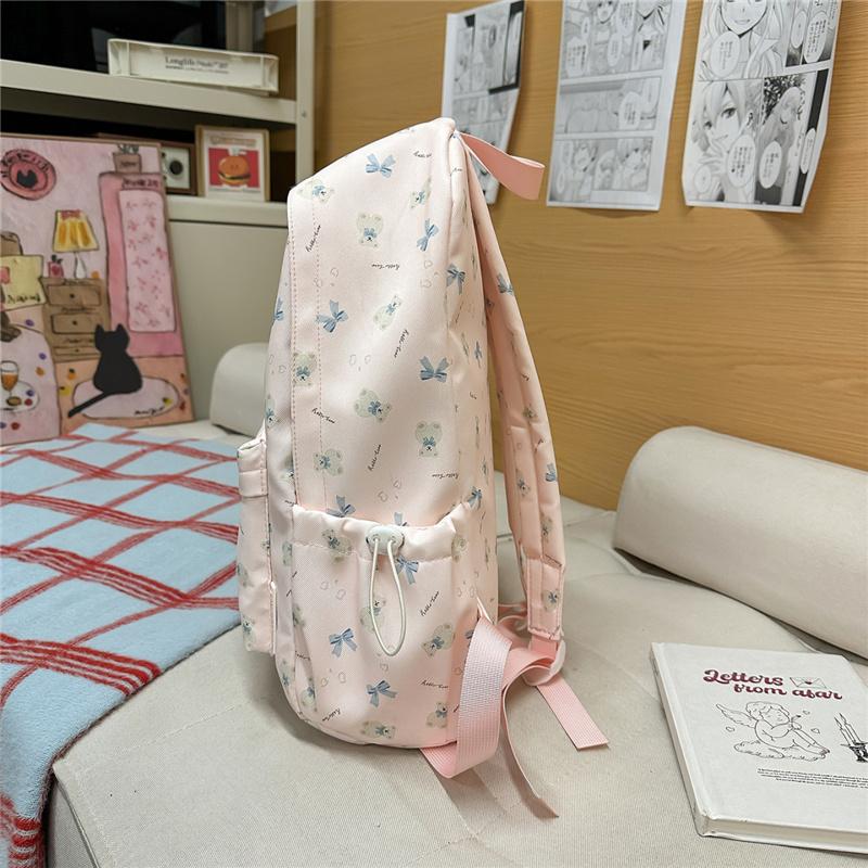 Niedlicher Rucksack mit Bärenaufdruck für Damen und Mädchen, Modischer Tagesrucksack für Schule und Reisen mit mehreren Taschen