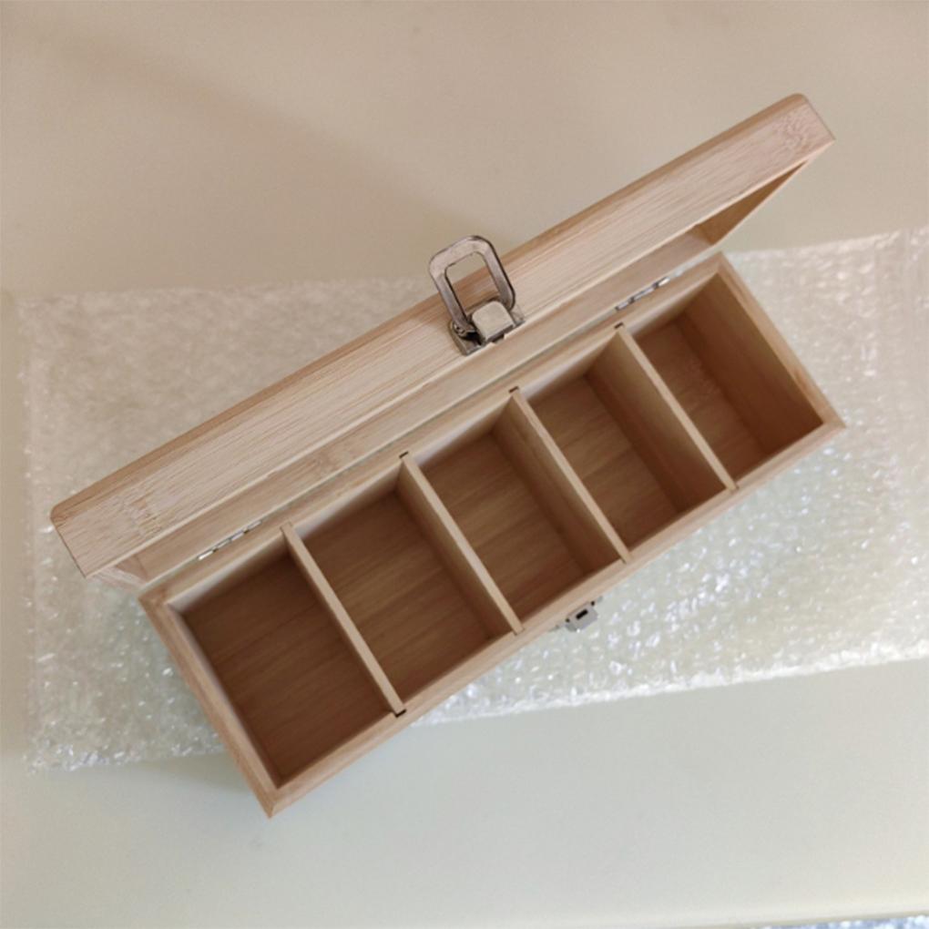 Wooden Tea Box Storage Organizer With Lid 5 Compartments Tea Bag Holder Tea And Coffee Station