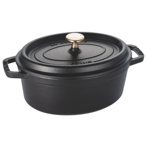 Staub "Pico Cocotte Oval, Black, 23cm" Double-Handled Cast Iron Enamel Pot, Induction Compatible [Official Japanese Product] La Cocotte Oval 40500-231