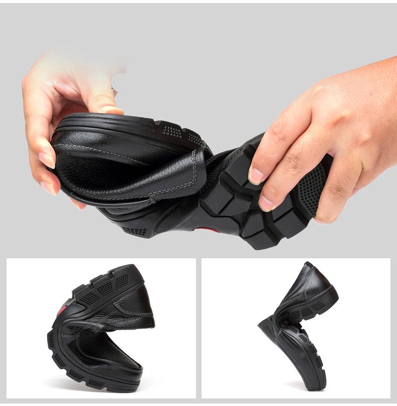Men's Round Toe Cowhide Loafers - Slip-On, Thick Sole, Breathable, Low Heel Casual Shoes