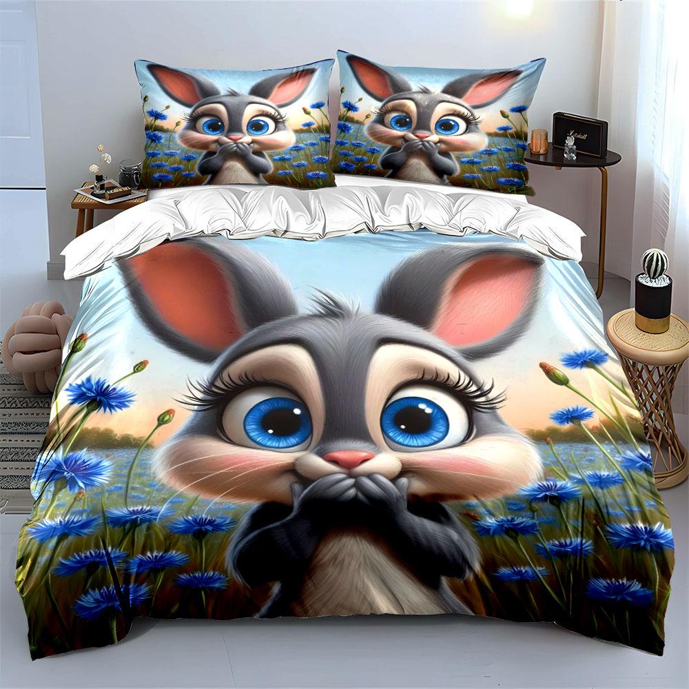 Charming Bunny Trio For Springtime Adventures Exquisite Three-Piece Bedding Set Gift For Kids And Adults
