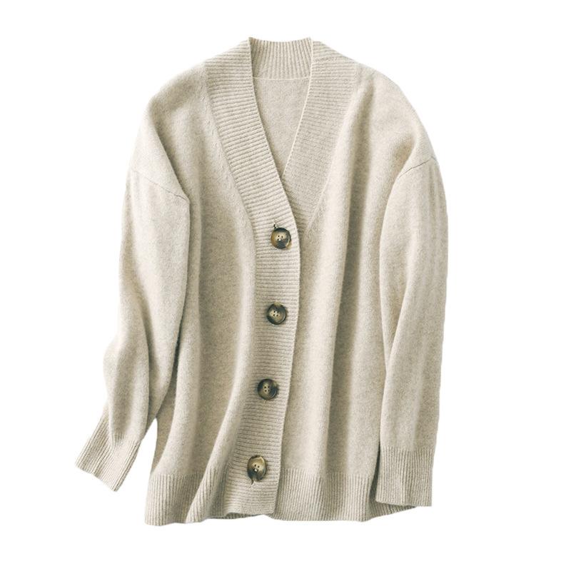 GMXIA Spring and Autumn Knitted Sweater, Loose Large-sized Cardigan, Women's Collar Knitted Sweater, Solid Color Button, Laid-back Coat