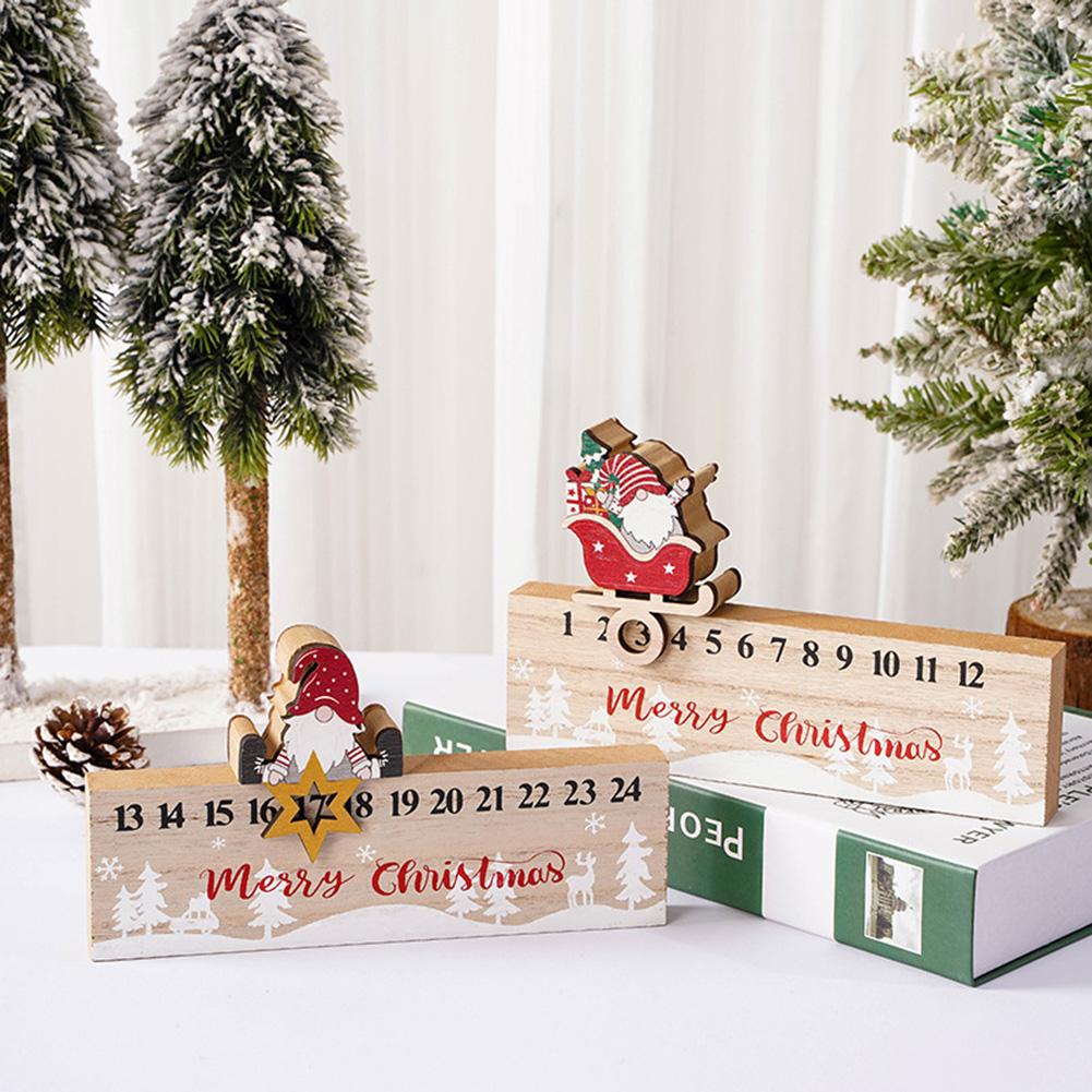 Christmas Advent Countdown 24Days Calendar Wooden Gnomes Santa with Reindeer Decorations Desk Calendar for Home Festival Holiday