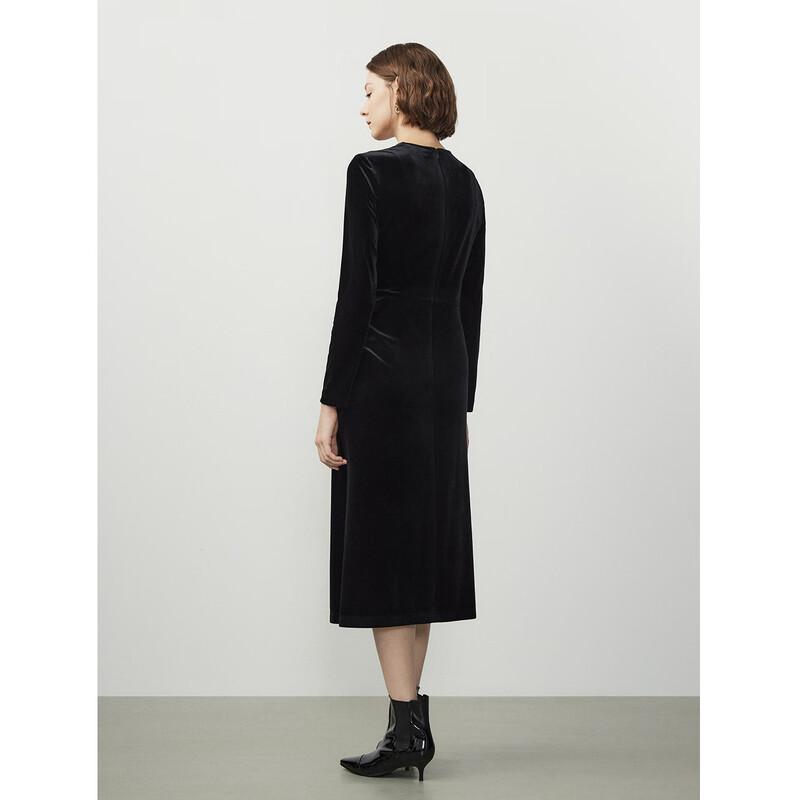 Women's French Style V-Neck Velvet Long Dress