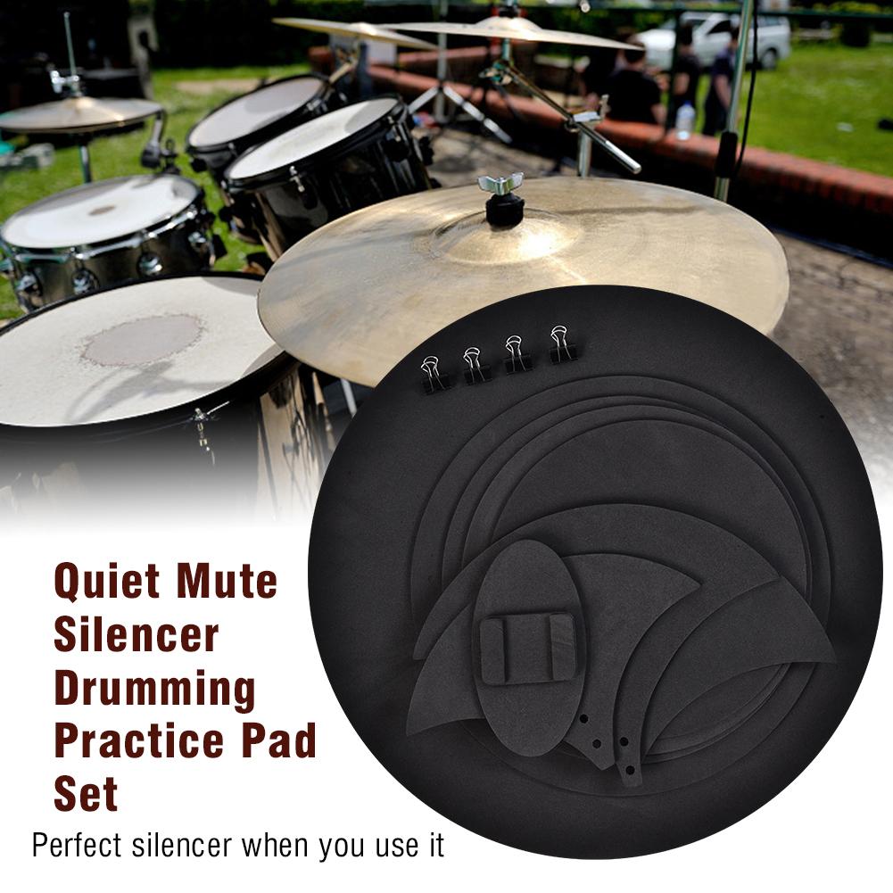 10pcs Mute Silencer Drumming Practice Pad Bass Drums Quiet Sound off Black