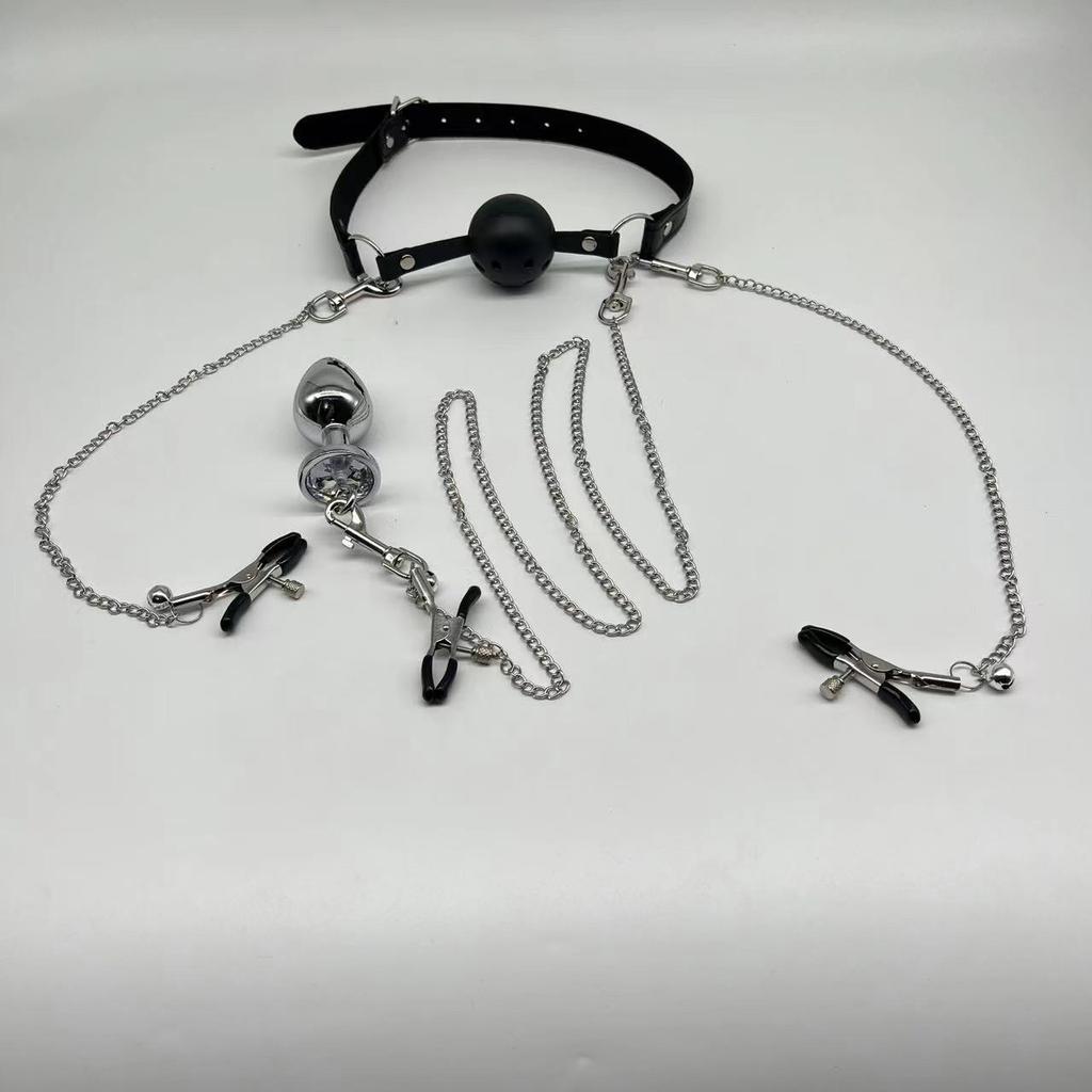 BDSM Mouth Gag Nipple Clamp Clitoris Clip Anal Butt Plug Adjustable SM Sex Toy Breast Clip Clit Stimulator No Vibrator