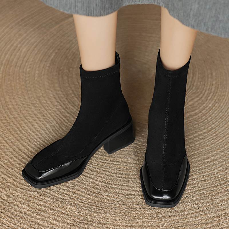 Krazing Pot Flock Winter Square Toe Modern Size 33 Boots Size 43 Zipper Fashion Stretch Ankle Boots