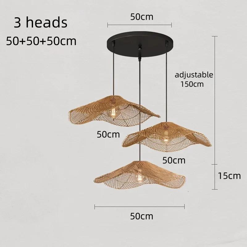 Japanese Retro Rattan Lamp Restaurant Chandelier Coffee Shop Restaurant Loft Home Decor Hanging Rattan Straw Hat Pendant Light