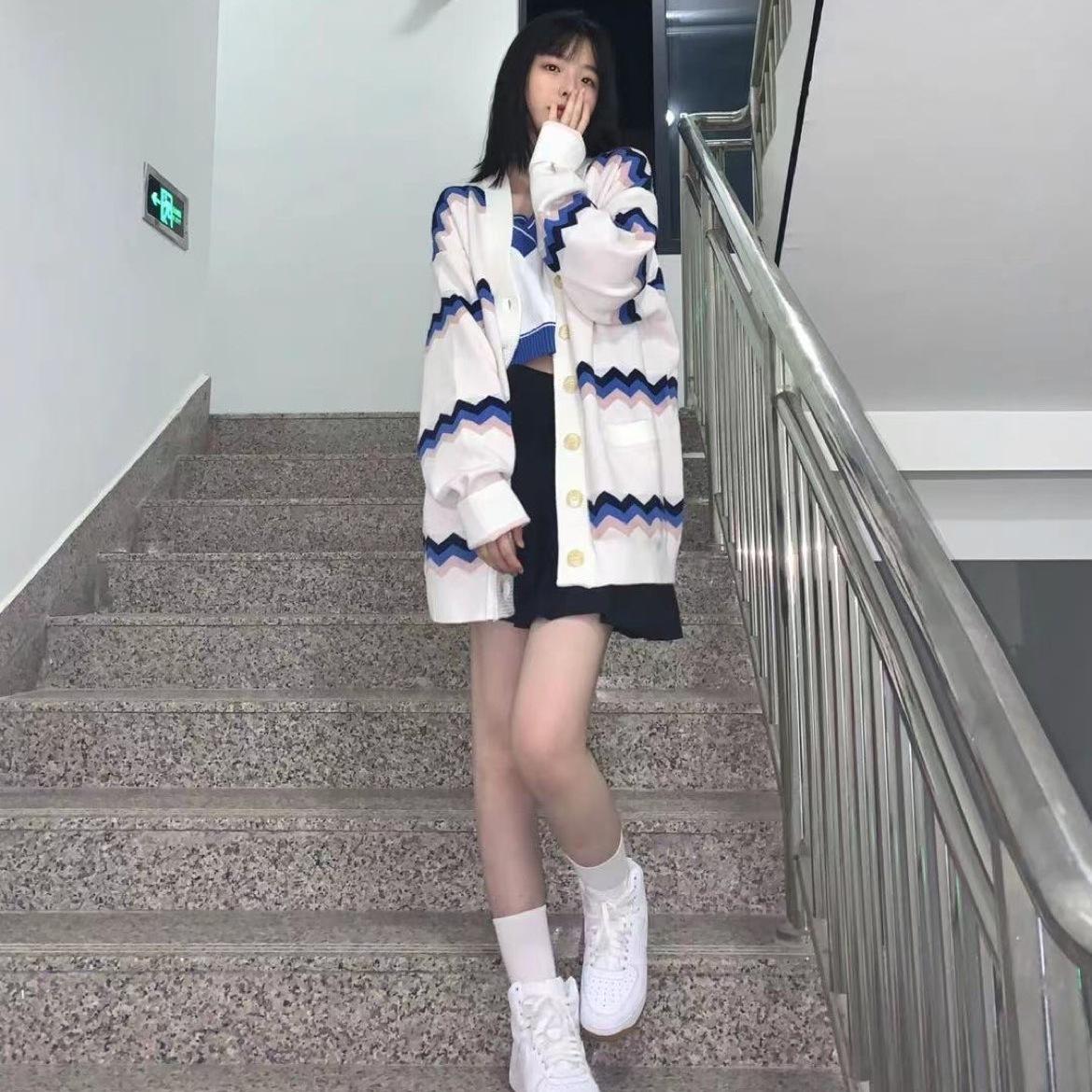 

Вязаный кардиган, женский осенне-зимний японский повседневный свободный свитер, универсальный свитер с длинными рукавами, кардиган, женские топы One Size белый