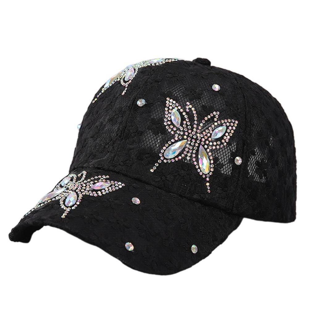 

Rhinestone Visors Cap Butterfly Mesh Peaked Hat Breathable Flower Baseball Cap Women