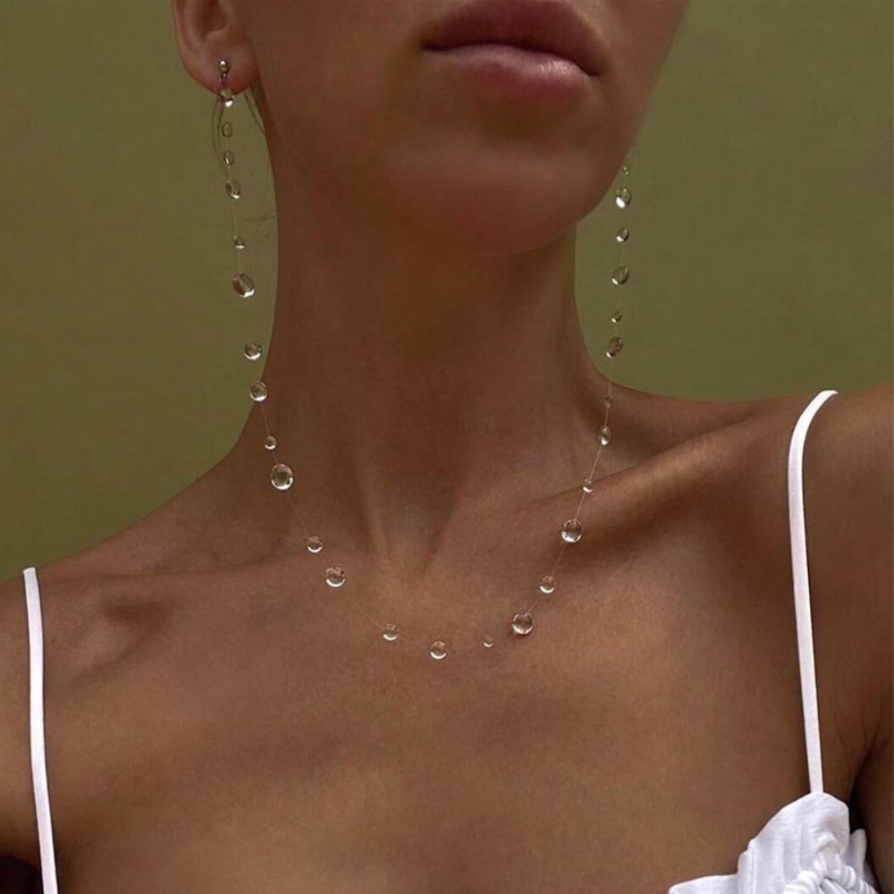 Women Elegant Accessories New Water Drop Necklace Raindrop Earrings Resin Ice Clear Dewdrop Jewelry Transparent Dewdrop Necklace