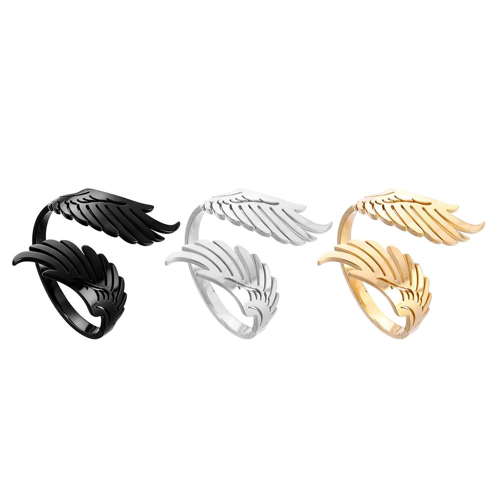 Practical Wing Shape Geometric Finger Rings Adjustable Open Rings Stainless Steel Texture Suitable for Wedding Parties