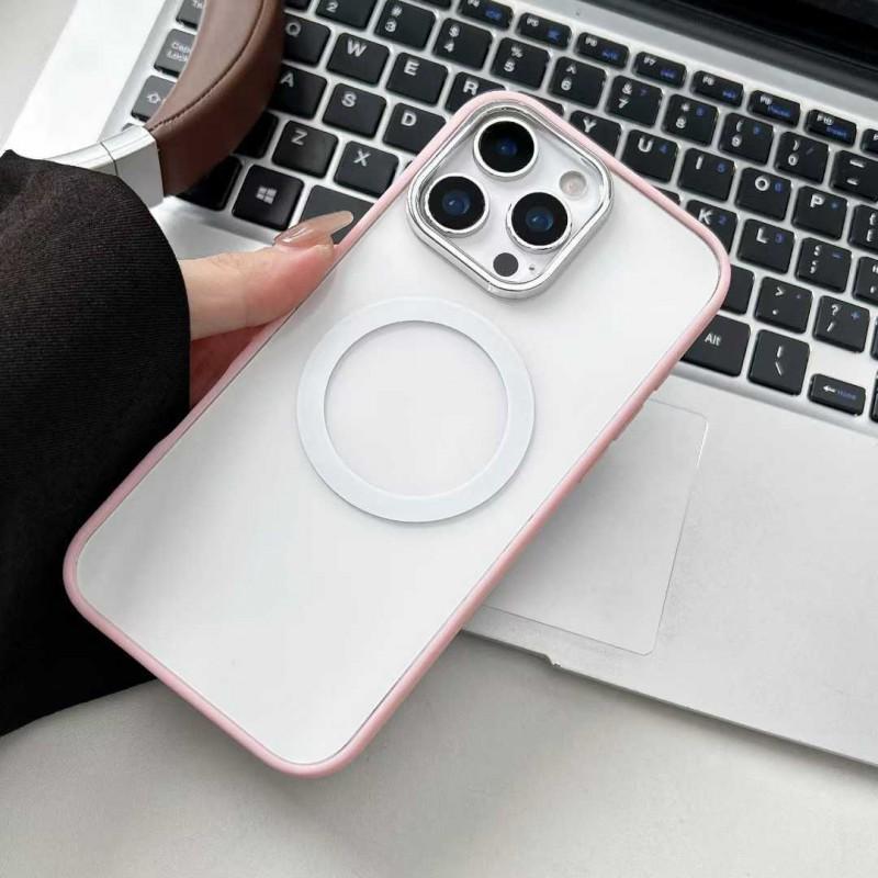 

Large Hole Border Solid Color Magnetic Suction Suitable Apple 16PM Phone Case New Protective 15promax Cover iPhone 11 розовый